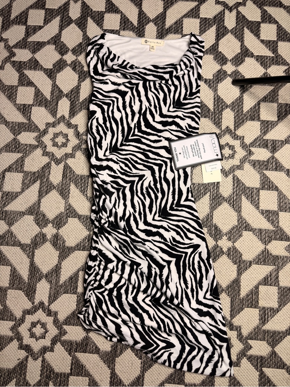 Macy's Katia Rae Asymmetrical Zebra Print Dress - Black & White